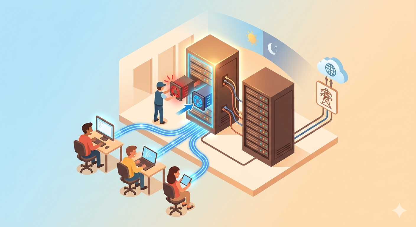 可用性の「いつでも使える」「壊れてもすぐ直せる・切り替えられる」という特徴を、視覚的にまとめています。